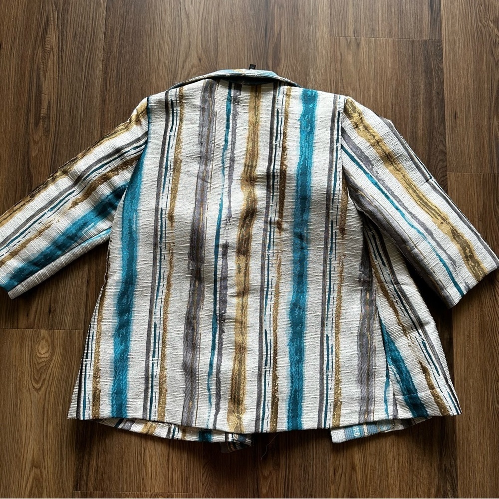 I C by Connie‎ K Jacket Womens Small Multicolor 3/4 Sleeve Stripe Blazer Blue - Picture 7 of 7